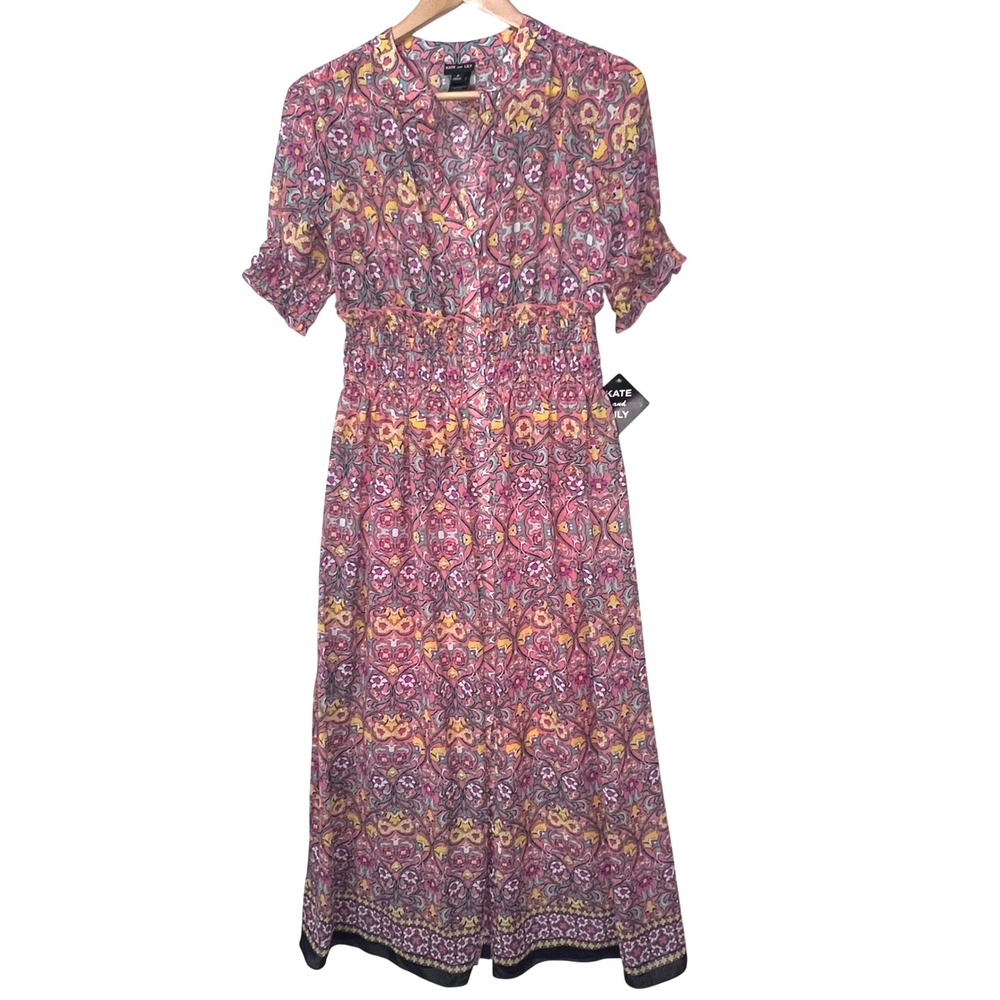 NWT Kate & Lily Womens Pink Paisley Floral Smocked‎ Waist Midi Maxi Dress Boho 6